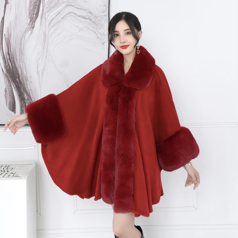 Mantella con collo in pelliccia, grande taglia, cardigan lavorato a maglia, cappotto largo da donna_voghion.com