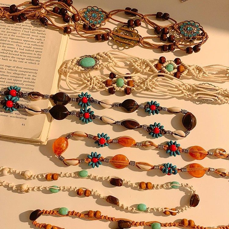 Ceinture en perles de bois et résine, tissée à la main, chaîne ronde géométrique, style ethnique, accessoire de taille_voghion.com
