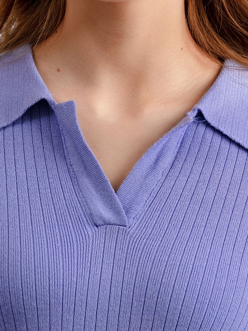 Women's clothing Polo collar pullover short-sleeved top + thin all-match solid color wide-leg trousers knitted fashion suit_voghion.com