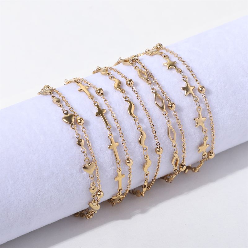 Bracelet double couche en acier inoxydable de haute qualité pour femme, chaîne à perles à intervalle de vent, breloque de style petit_voghion.com