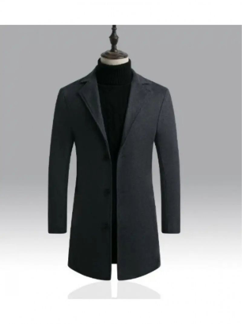 Elegant Slim-Fit Wool-Blend Trench Coat – Stylish Mid-Length Overcoat For Men & Women (Light Gray, Black, Dark Gray, Khaki)_voghion.com
