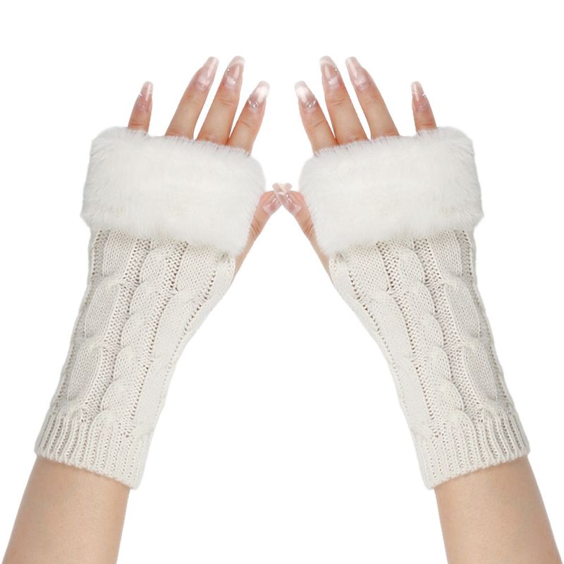 Women's Fingerless Velvet Gloves - Knitted 8-Shaped Twisted Design, Warm & Soft Wool For Autumn & Winter (Short Turn-Up Cuff, Stylish & Cozy)_voghion.com