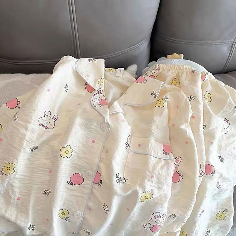 2024 New Spring and Autumn Internet Celebrity Thin Cloud Cotton Sweet Sleepwear Sleeve Long Pants Home Clothes_voghion.com