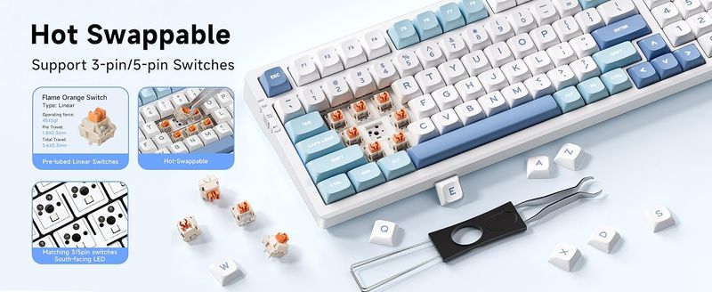 G98 PRO Wireless Gaming Keyboard, Tri-Mode Connection Mechanical Keyboard, Hot Swappable Custom Gasket Structure, Pre-lubed Linear Switches, Double Sh_voghion.com