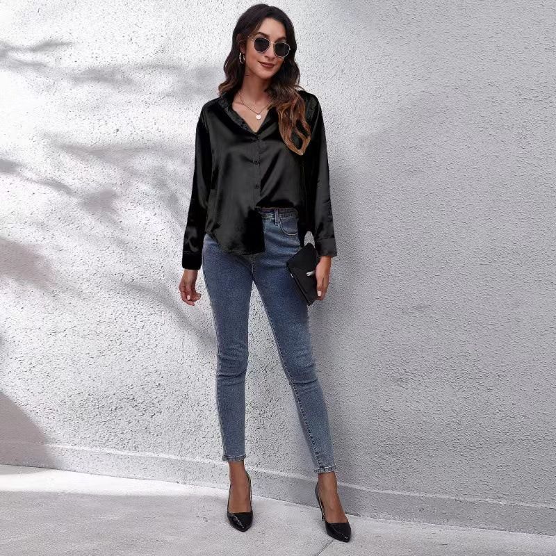 Camicie da donna, cardigan semplici con scollo a V di alta qualità, top larghi abbottonati a maniche lunghe da donna_voghion.com