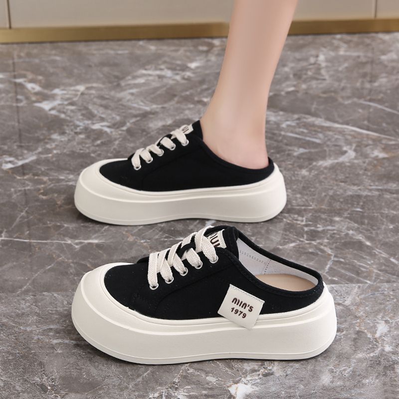 Damskie buty Baotou Canvas Half Trailer College Style Hundred Lazy_voghion.com