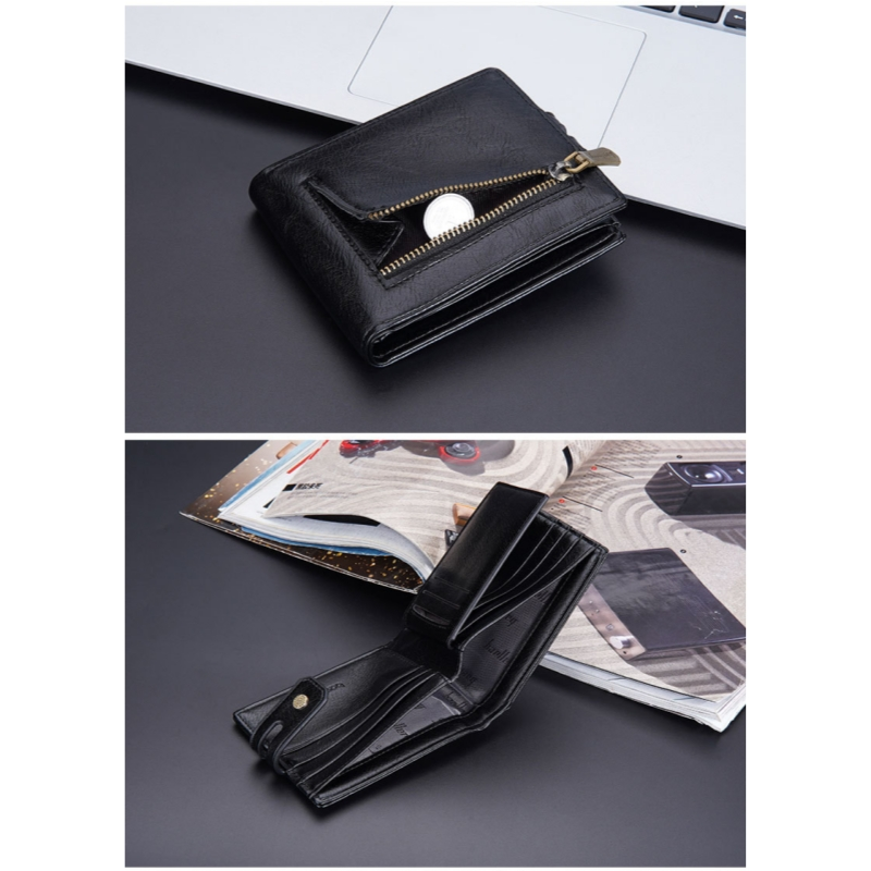 Baellerry New Paragraph Men's Short Wallet Retro Multi-card Buckle Wallet Simple Zipper Coin Purse_voghion.com