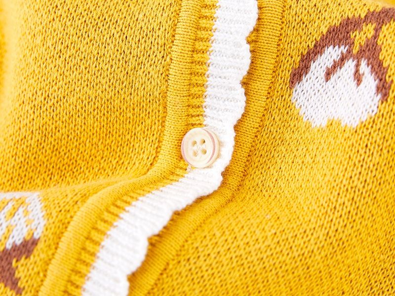 Cardigan in morbido cotone jacquard per bambine - Maglione lavorato a maglia a maniche lunghe con scollo rotondo e bottoni - Caldo ed elegante per bambini e bambine (80-140 cm, giallo)_voghion.com