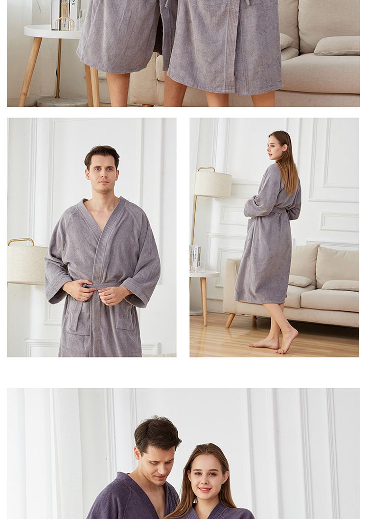 Albornoz de algodón puro, toalla, multiagujas, color liso, yukata, pijama completo para hombre y mujer, bata para pareja_voghion.com