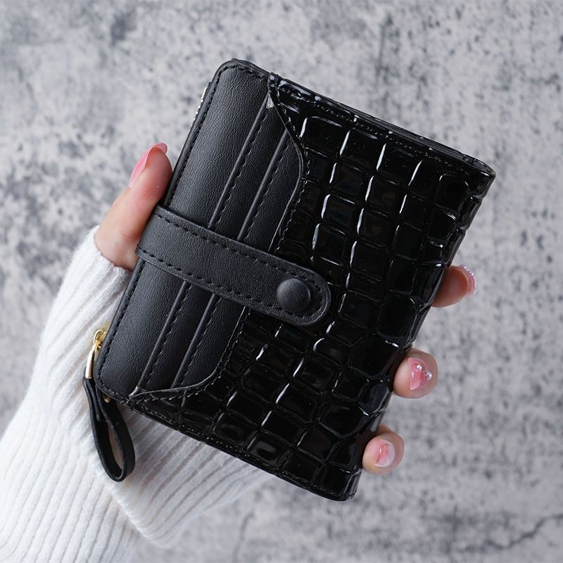 Portafoglio con fibbia modello coccodrillo con motivo pietra da donna, portamonete con cerniera corto stile coreano_voghion.com