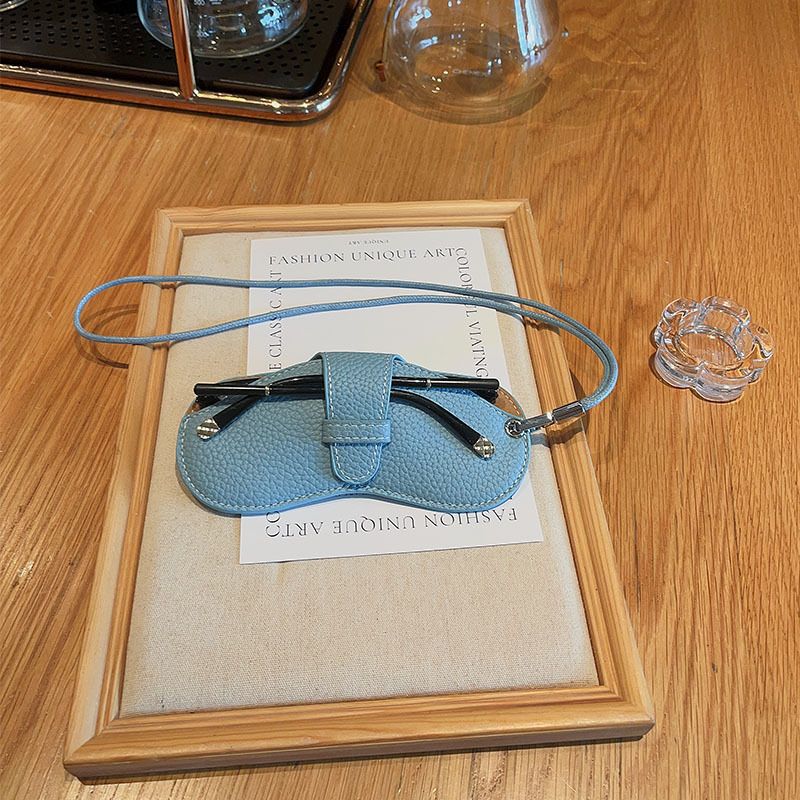 Borsa porta occhiali portatile con corda da appendere al collo, per uomini e donne, con custodia protettiva per occhiali da sole in pelle, semplice, con scatola portaoggetti._voghion.com