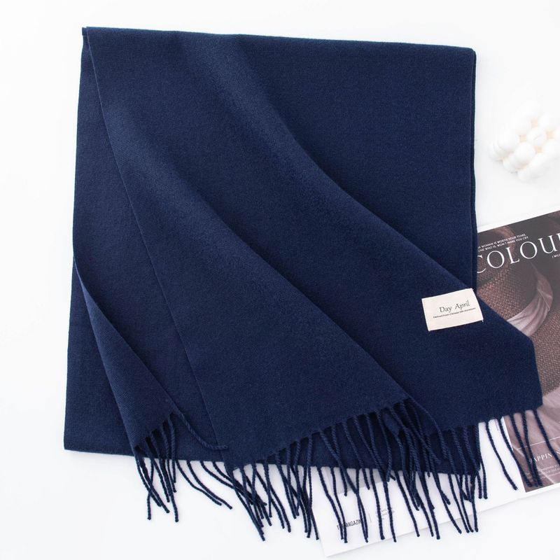 Kasjmierblauwe sjaal met een luxe uitstraling, warme herfst en winter Koreaanse stijl veelzijdige sjaal voor dames_voghion.com