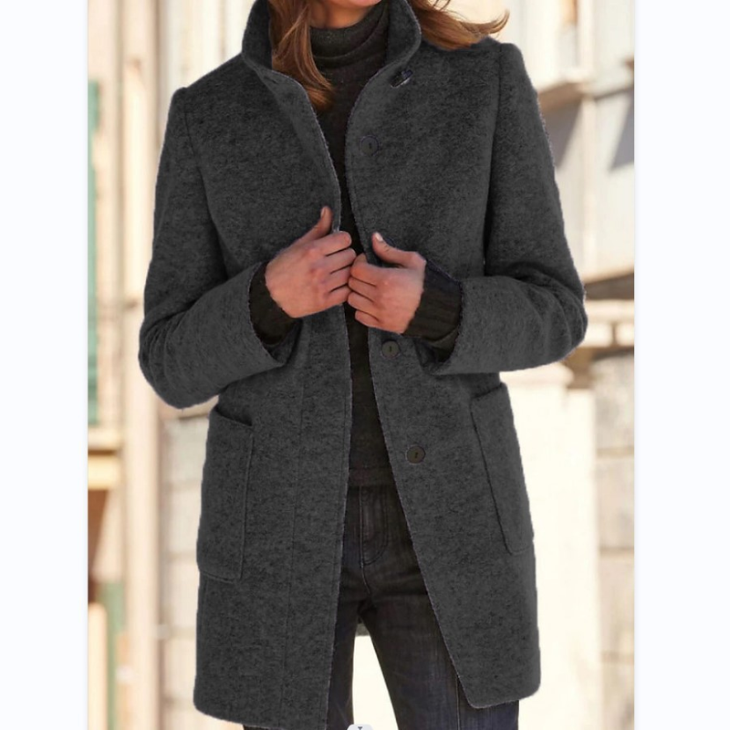 Vintage-Wollmantel mit Knöpfen für Damen_voghion.com