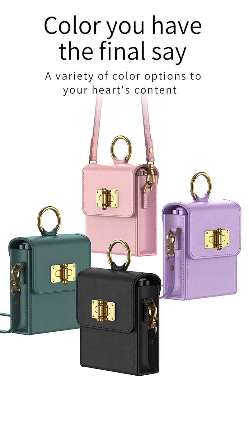 Mini Shoulder For Samsung Galaxy Z Flip 3 4 5G Plain Leather Chain Lanyard Phone Bag With Ultra Thin Ring_voghion.com