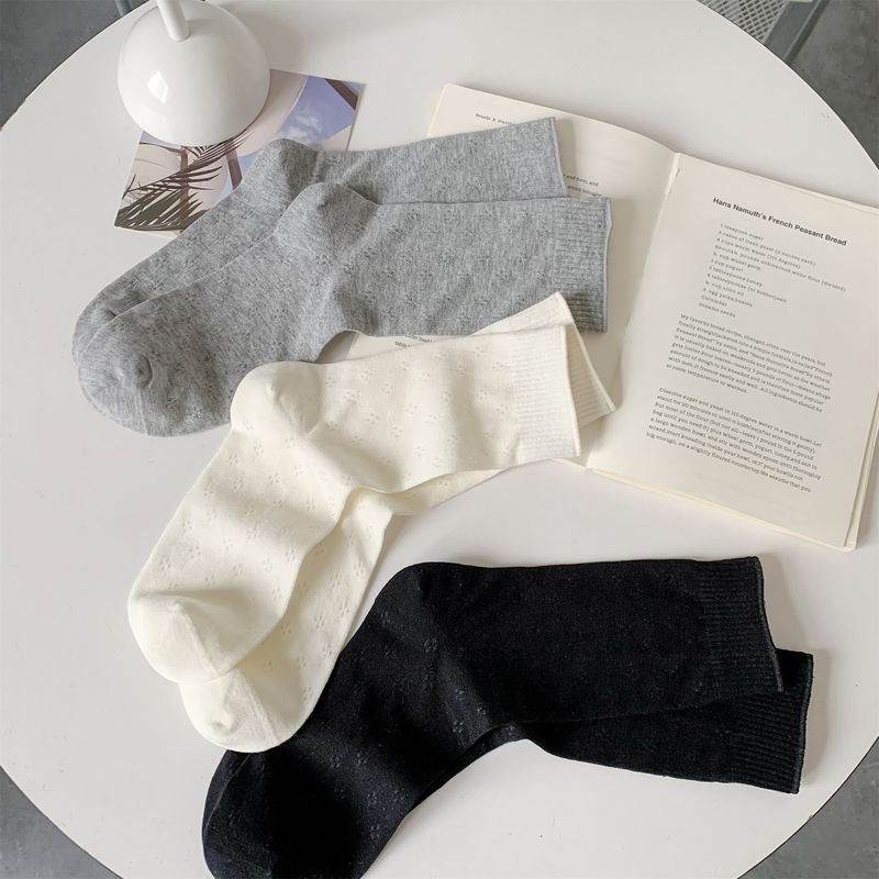 Spring And Summer Children's Hollow Mesh Four-leaf Clover Boneless Padded Socks, Solid Color Versatile Mid-length_voghion.com