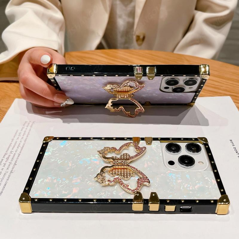 3D Butterfly Stand Holder Case For iPhone 14 13 Pro Max 12 11 14 Plus Shockproof Square Phone Cover Shell For iPhone 13 14 Pro_voghion.com