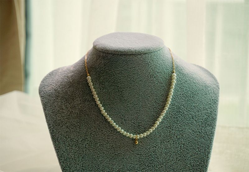 Fresh water pearl necklace Simple pearl string clavicle chain Fashion titanium steel chain choker_voghion.com