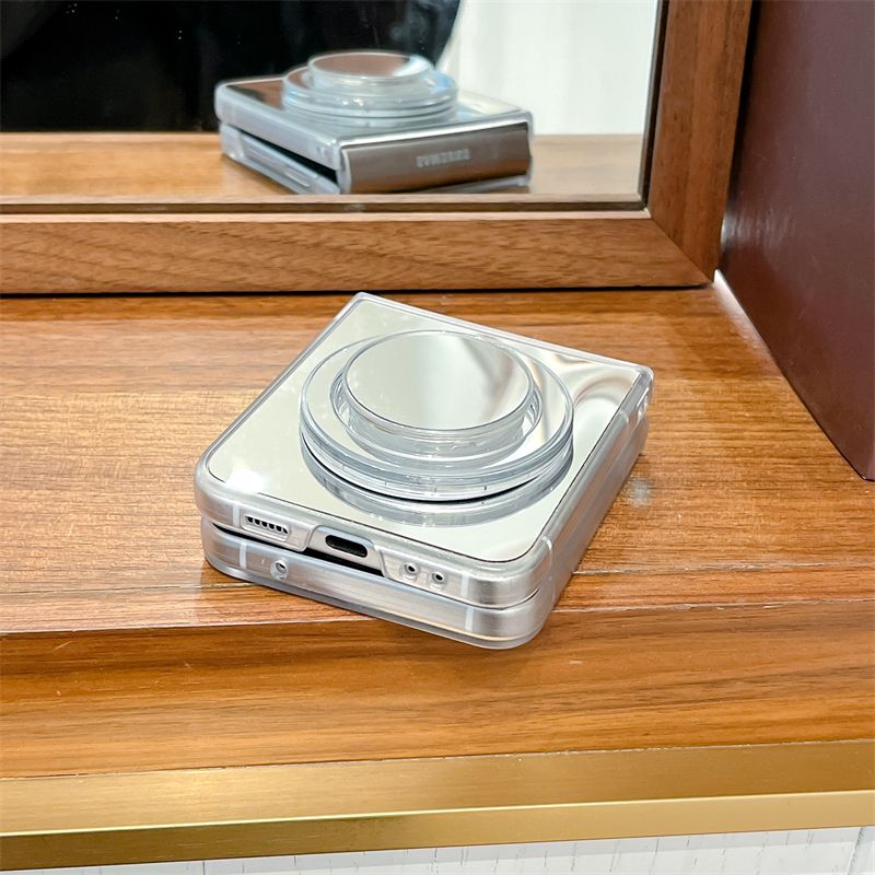For Samsung Galaxy Z Flip 3 4 5 5G Luxury Mirror Magnetic Circular Stand Phone Case Cover_voghion.com