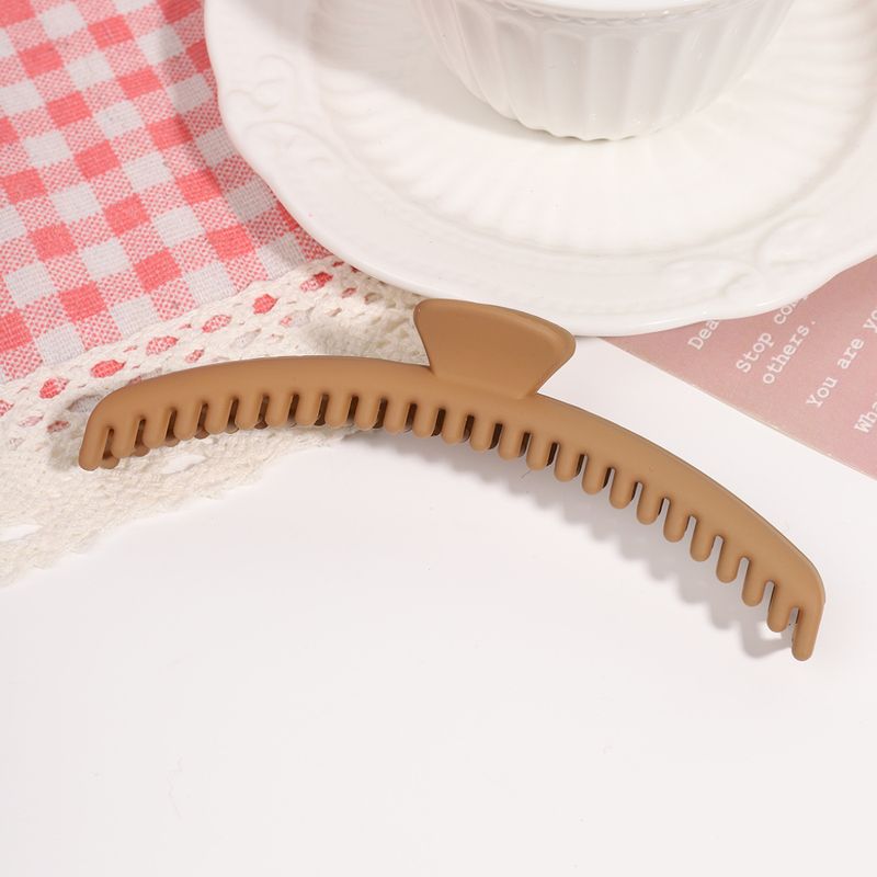 Premium Coffee Matte Large Korean Solid Color Elegant Back-of-Head Updo Dense-Tooth Shark Clip - Non-Poking Comfort Claw_voghion.com