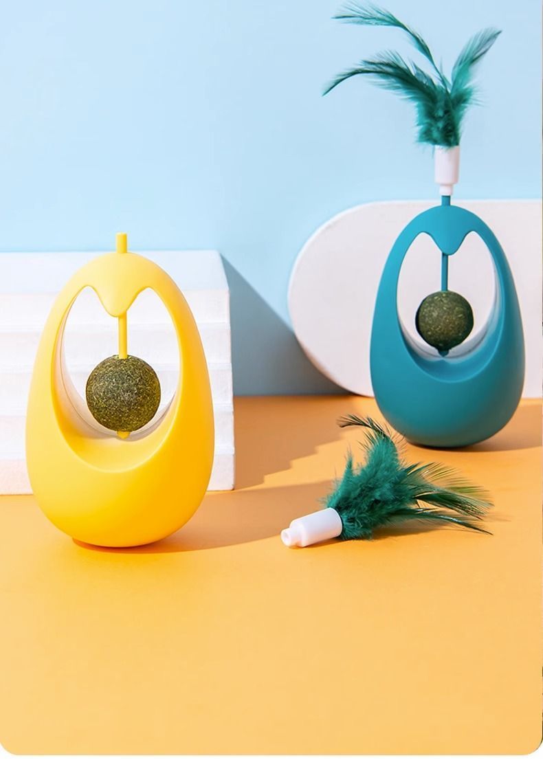 Wobbly Catip Turtable Toy Feather Teaser Wad Boredom Relief Self-Etertaimet Cat Teasig Artifact Eergy_voghion.com