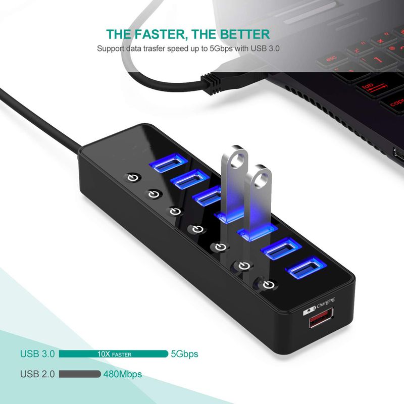 Hub 3.0 Multi 5 Gbps ad alta velocità 7+1 per ricarica di telefoni cellulari, splitter per porte USB per adattatori per laptop, accessori per computer_voghion.com