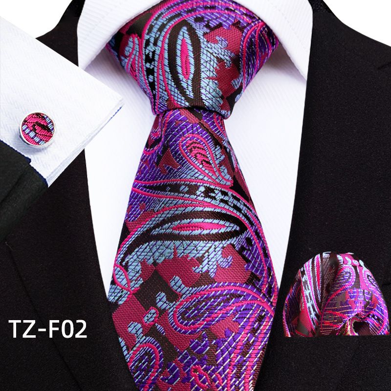 Yongfengzhi 2025 Paisley Waist Flower Men's Tie Pocket Square Cuff Three-Piece Set_voghion.com