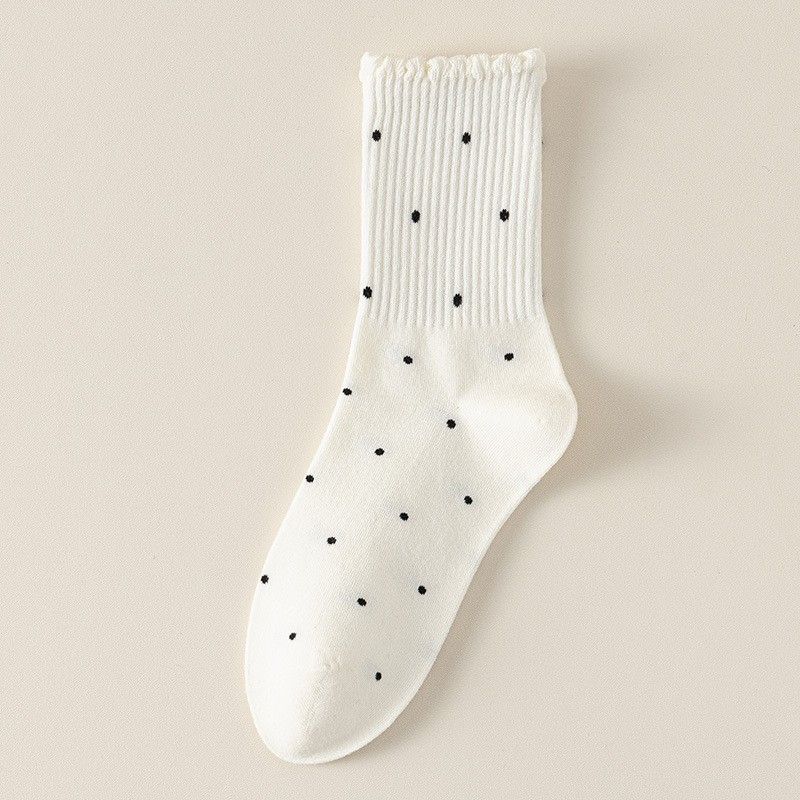 Damen-Socken, mittellang, Herbst/Winter, Trendig, Grau, Vielseitig, Rüschenrand, Flor, Polka-Dots, Schleife, Lange Socken, Vielseitig, Lang, Herbst/Winter, Style Ins Trend, Grau, Gerüscht, Rand, Flor, Polka-Dots, Schleife, Lange Socken_voghion.com