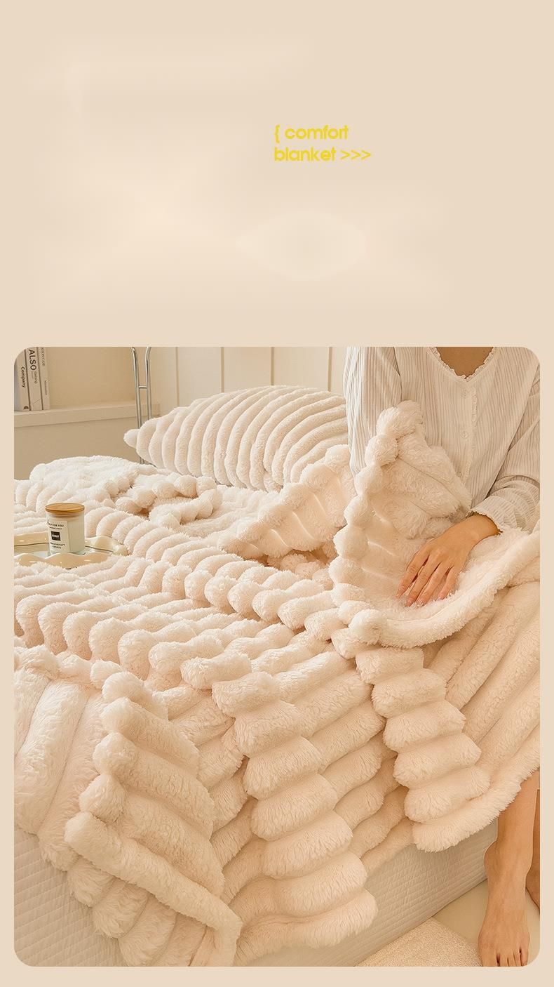 Coperta per aria condizionata in flanella di velluto di latte di pelliccia di coniglio a strisce larghe e spesse, 2025_voghion.com