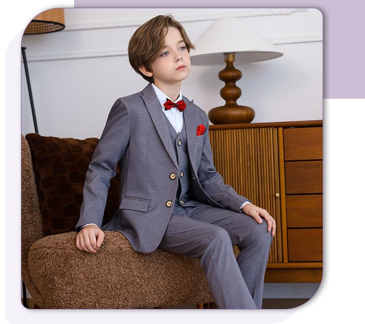 Grenzüberschreitender Außenhandel Kinderanzugkleid Herbst Neues britisches Blumenmädchen-Hochzeitskleid für Jungen Event-Host-Performance-Kleid_voghion.com