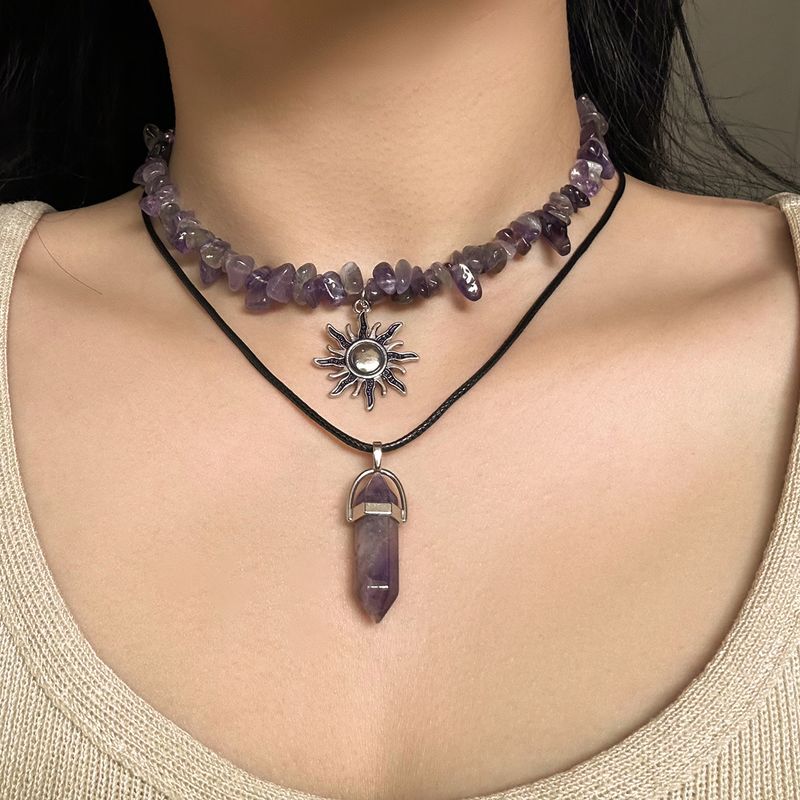 Moda 2 Adet Gotik Boho Düzensiz Taş Ayarlanabilir Zincir Kolye Kadınlar için Vintage Suower Kristal Kolye Kolye Y2K Takı_voghion.com
