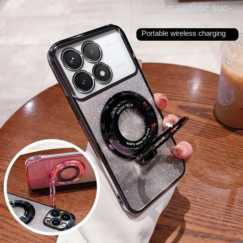 X6 Pro Case Soft Bling Glitter With Ring Magnetic Slim Protective Back Cover For Xiaomi POCO X6Pro Phone Shell_voghion.com