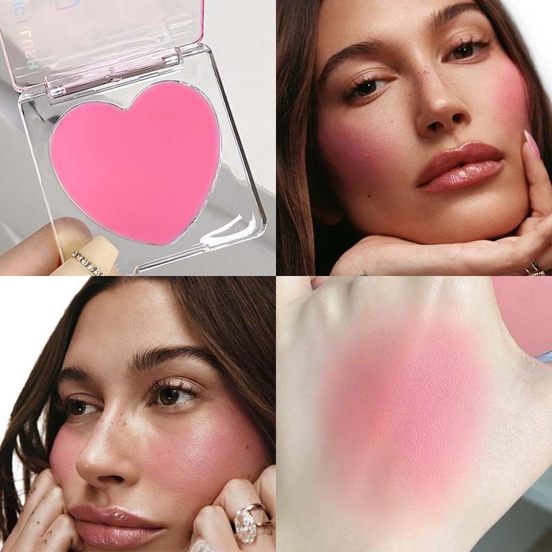 Heart Shaped Cream Blush Lip & Cheek Tint Natural Highlighting Makeup With Sponge_voghion.com