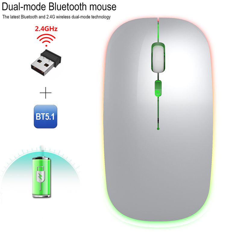 Bluetooth dual-mode 2.4G colorido iluminado sem fio com design silencioso, lote de mouse de escritório para laptop e desktop_voghion.com