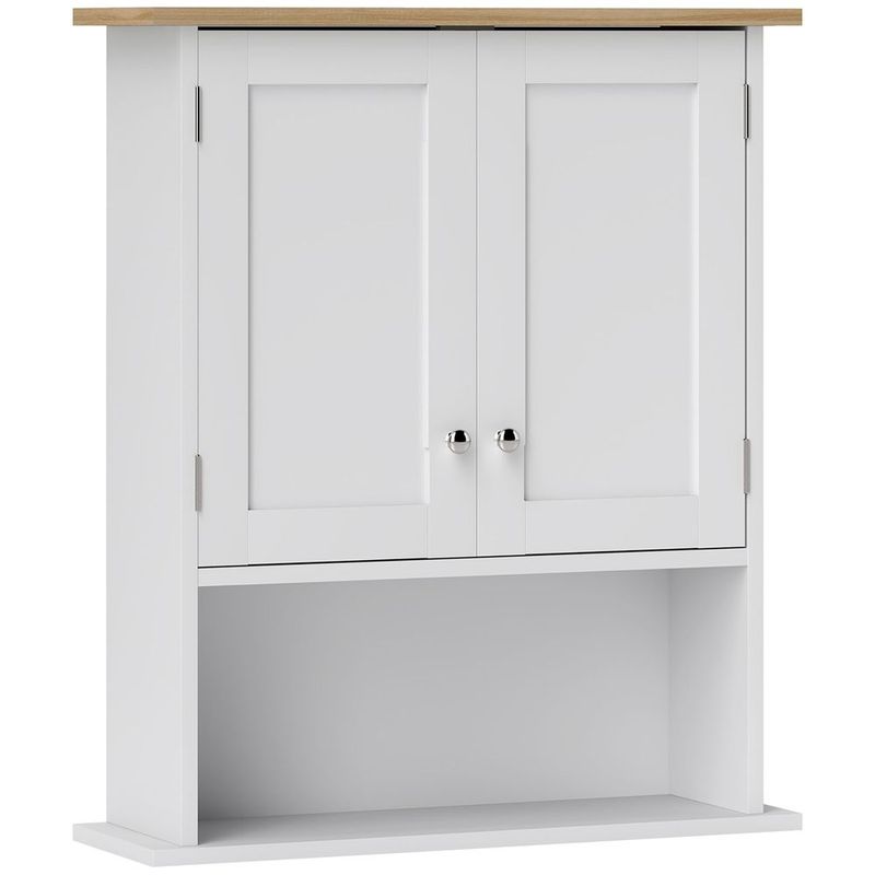 HOMCOM Wall Mounted Bathroom Cabinet, Modern Bathroom Wall Cabinet With 2 Doors And Adjustable Shelf, White_voghion.com