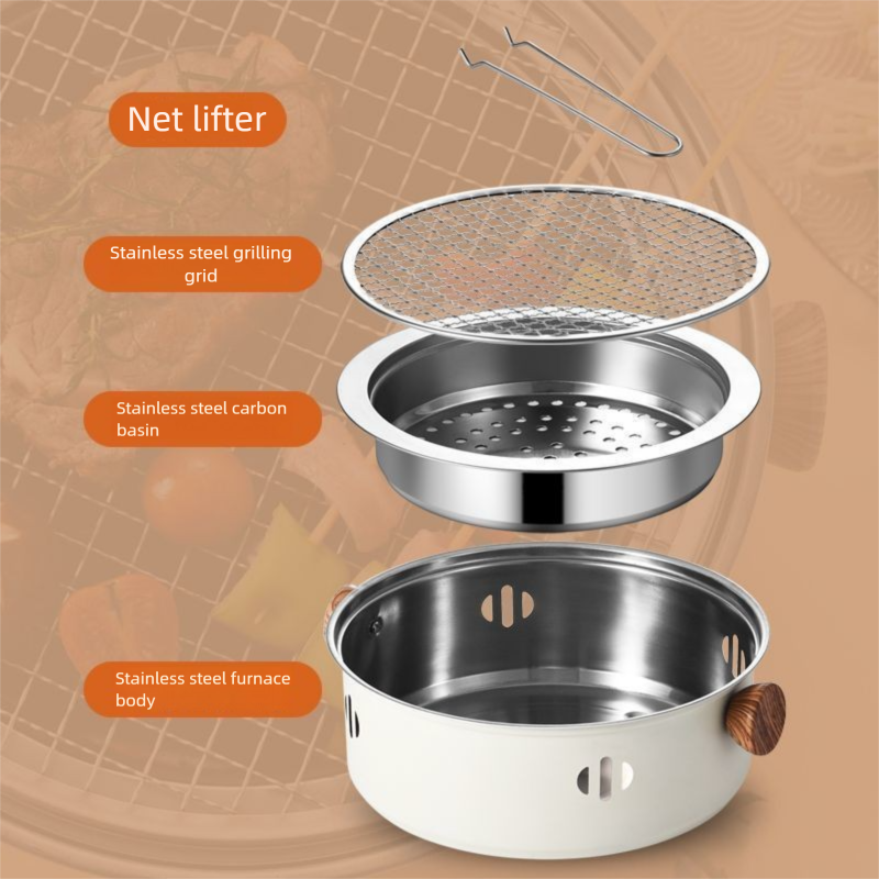 Barbecue per famiglie all'aperto, rotondo, in stile giapponese, portatile, set completo per preparare il tè, barbecue, griglia, buono_voghion.com