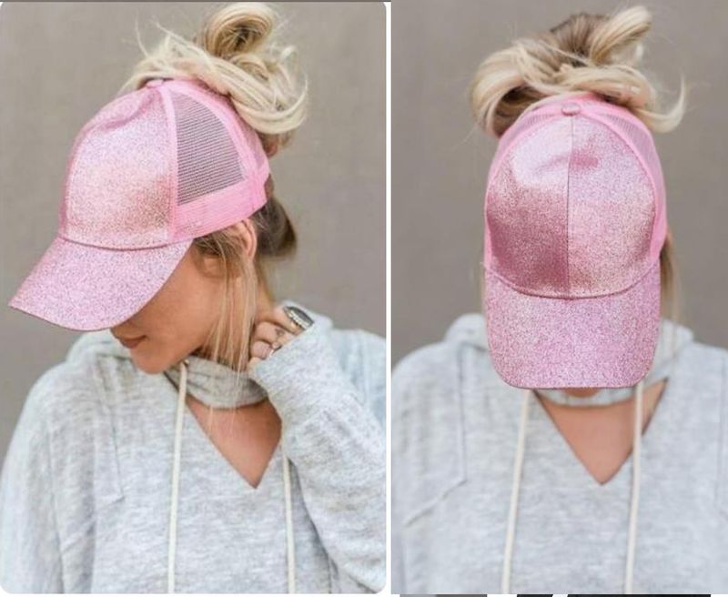 Ponytail Baseball for Women Shiny Glitter Sequins Woman Summer Cap Mesh Sunhat Pure Color High Messy Bun Hat_voghion.com