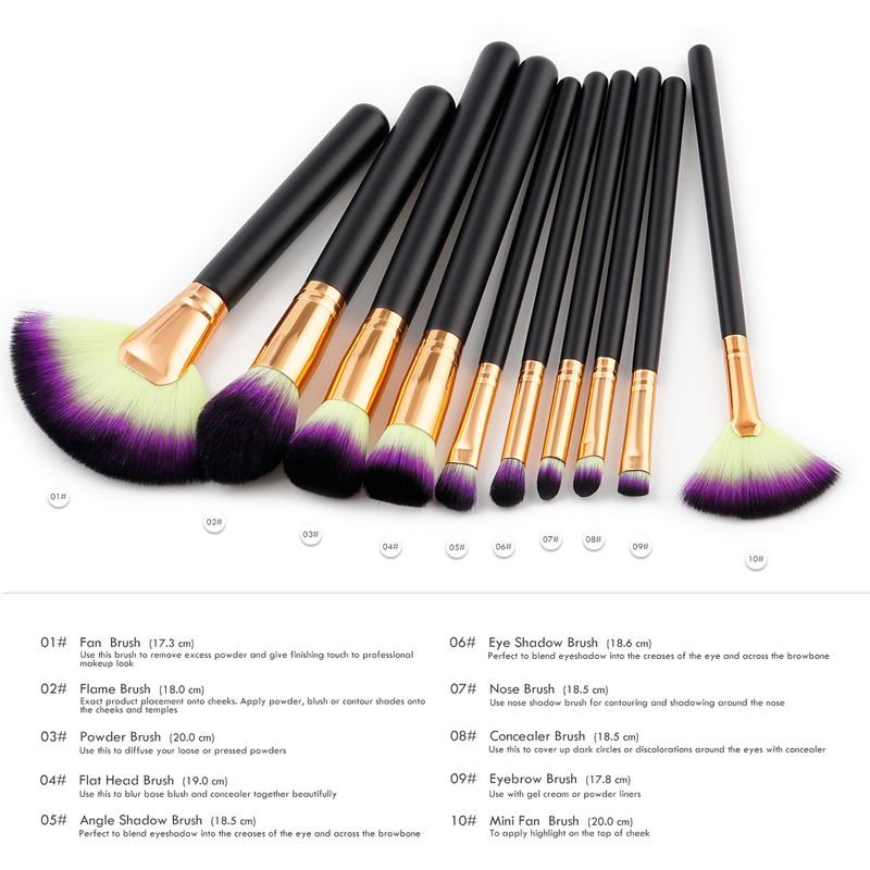 10 pcs makeup brushes makeup tools set large fan brush wooden handle (7 colors in total GUJHUI_voghion.com