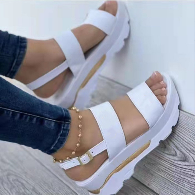 new large size women's shoes wide buckle British style thick bottom wedge fish mouth sandals for women_voghion.com