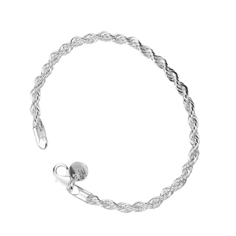 Nobile design di lusso NUOVO argento placcato corda intrecciata da donna bracciale rigido bracciale catena gioielli di moda_voghion.com