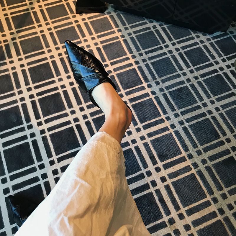 Chaussons pointus, talons bas, demi-chaussures pour femmes_voghion.com