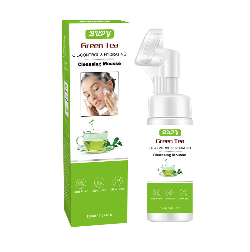 Tea BUPY Green Cleansing Mousse Mild foam Wash and Unload Two in One Amino Acid Facial Cleanser New Product              Amo_voghion.com