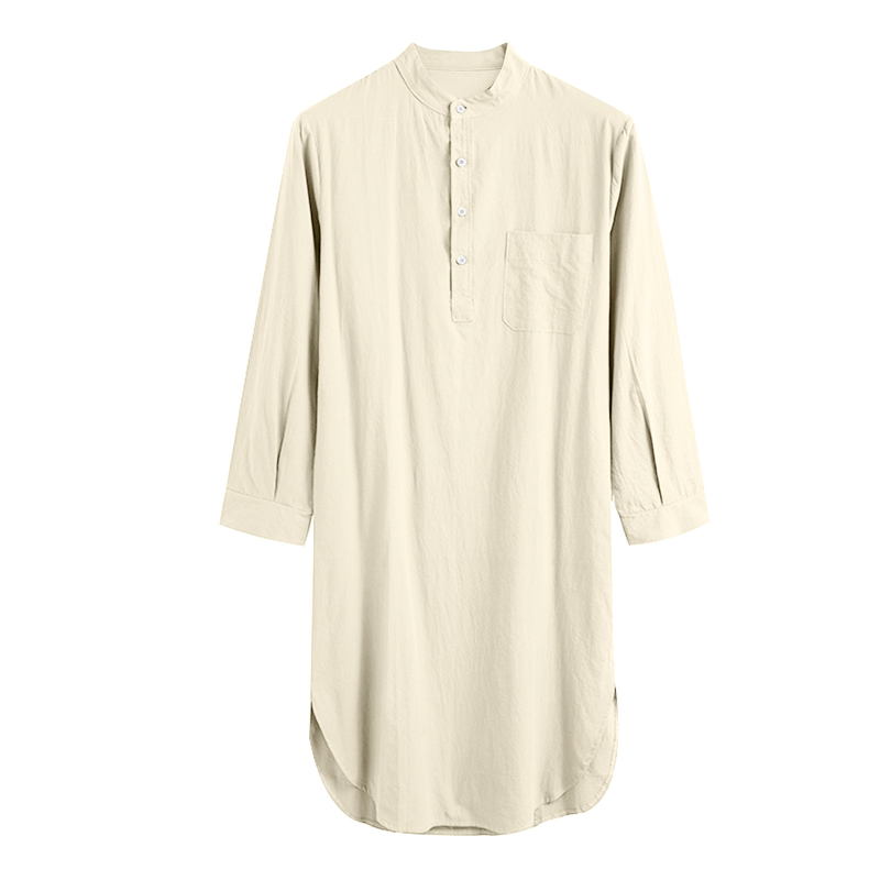 Man's clothing Fashion robe Long sleeve button solid color printed shirt Muslim men's robe_voghion.com