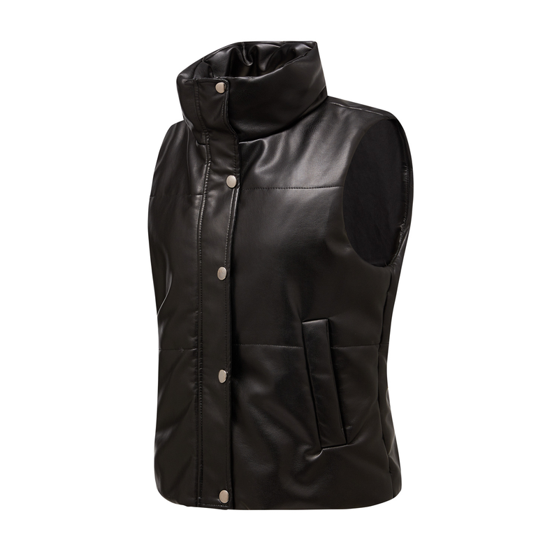 Gilet in pelle da donna per giacca imbottita con cerniera in cotone con clip senza maniche_voghion.com