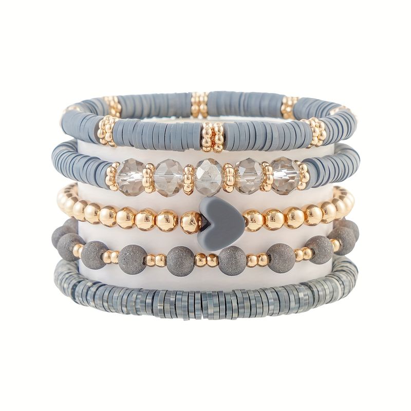Elastisches Perlenarmband für Frauen, Stapelbares Gold Polymer Clay Perlenarmband, Freundschaftsarmband Boho Sommer Strand Armband Schmuckset_voghion.com