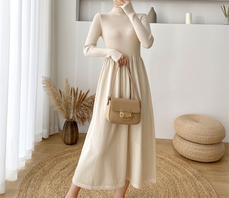 Abito da donna in maglia in puro colore_voghion.com