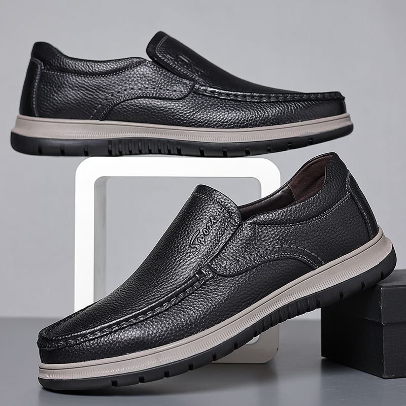 Mocassins respirants en cuir pour homme, style décontracté et simple, à enfiler_voghion.com