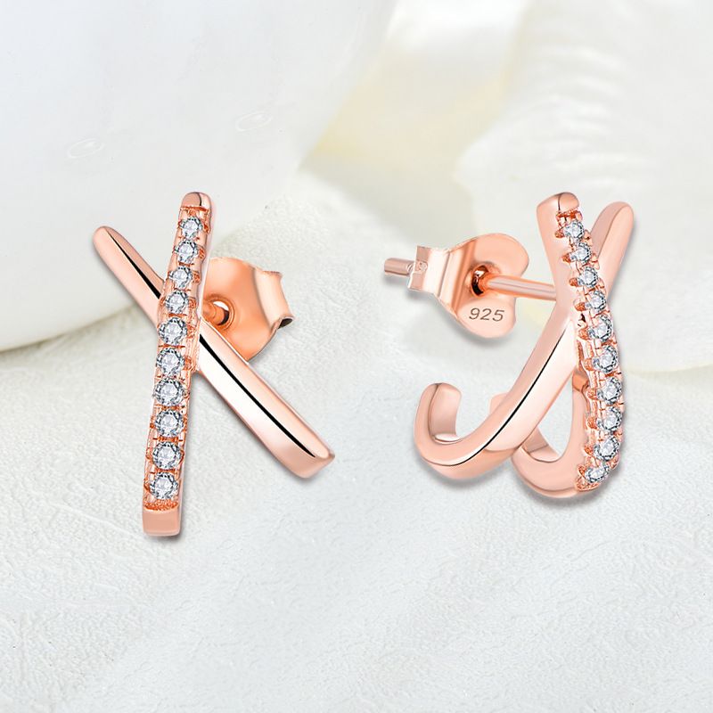 Orecchini geometrici a croce X in zircone s925 placcati in argento orecchini in oro rosa gioielli da donna gioielli in argento_voghion.com