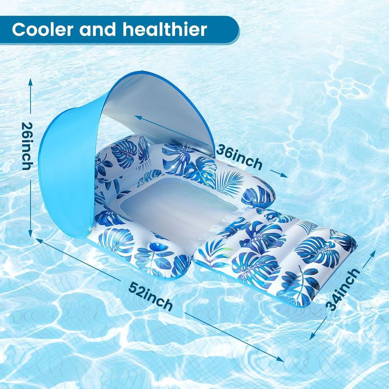 Aufblasbarer Wassersonnenschirm, U-förmig, verdicktes aufblasbares Sofa, Schwimmkreis, Loungesessel, einziehbarer Mesh-Loungesessel, schwimmende Reihe zum Bräunen_voghion.com