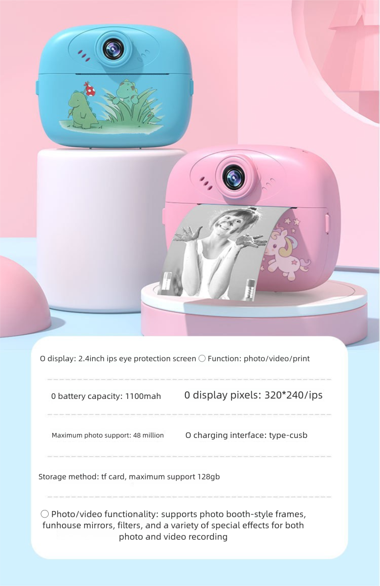 Novo brinquedo de câmera digital de desenho animado infantil Polaroid HD com impressão de selfie_voghion.com