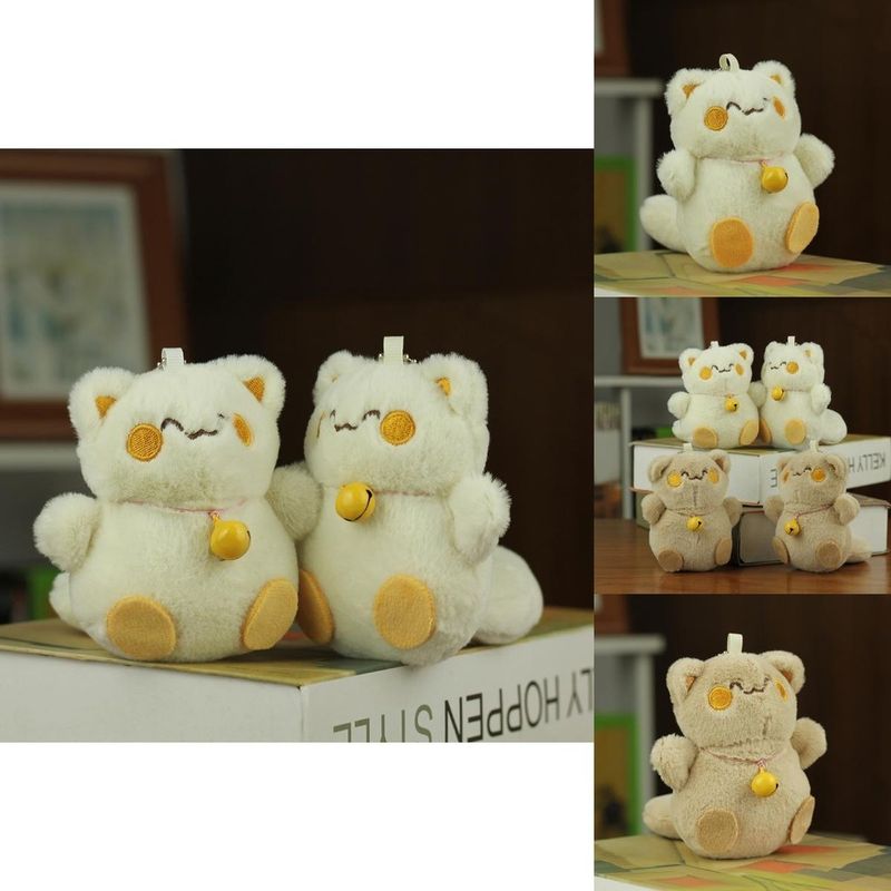 Adorable Plush Mini Cat Toy Cute Stuffed Animal Keychain Bag Beige Charm Brown_voghion.com